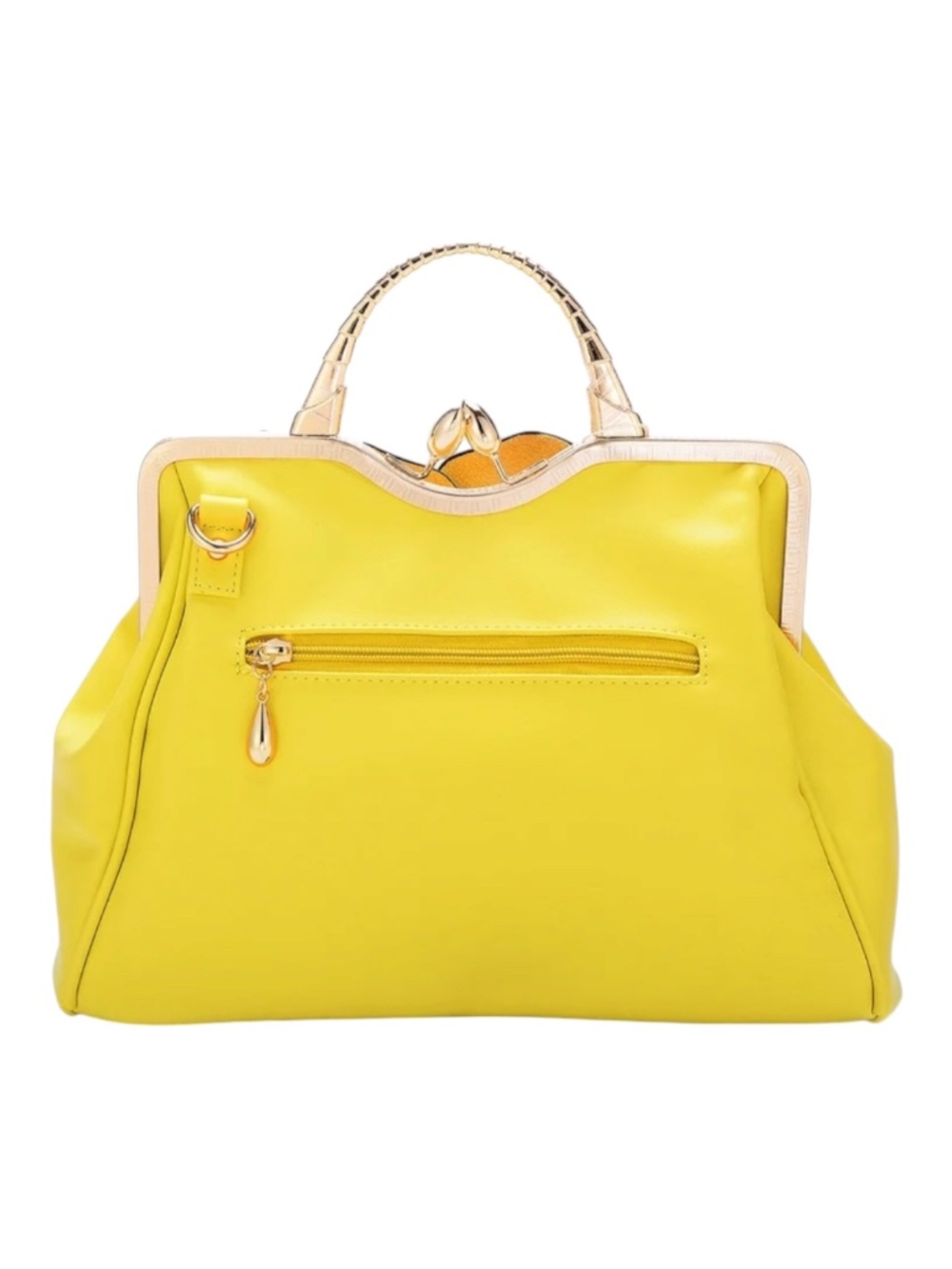 NWT Qiaoduo Yellow Satchel Handbag 3D Rose Structured Purse - Picture 2 of 10